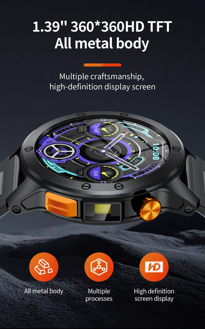 LIGE Fashion Smart Watch Men Voice Assistant Bluetooth Call Heart Rate Monitoring IP68 Waterproof LED Flashlight Men SmartWatch