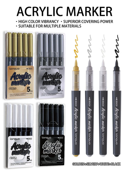 Languo 9pcs/box Soft Brush Acrylic Marker Pen Set，DIY Hand Drawn,Paint Art Markers pens,Student Graffiti Acrylic Paint Pens,M720 Beauty World Shop