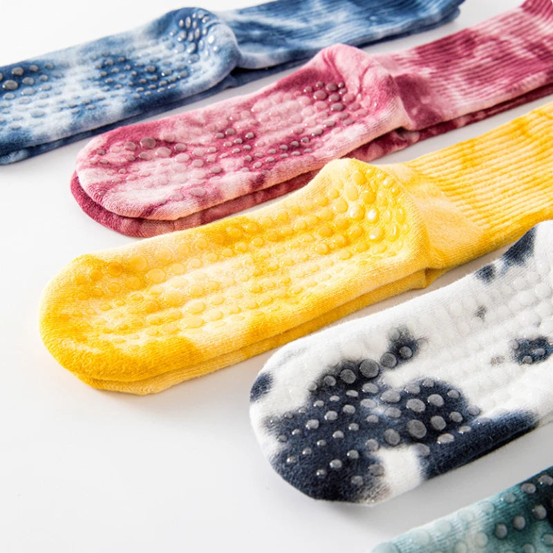 New Fashion Tie-dye Mid-calf Yoga Socks Pilates Socks Indoor Special Non-slip Sports Socks Dance Fitness Floor Socks Beauty World Shop