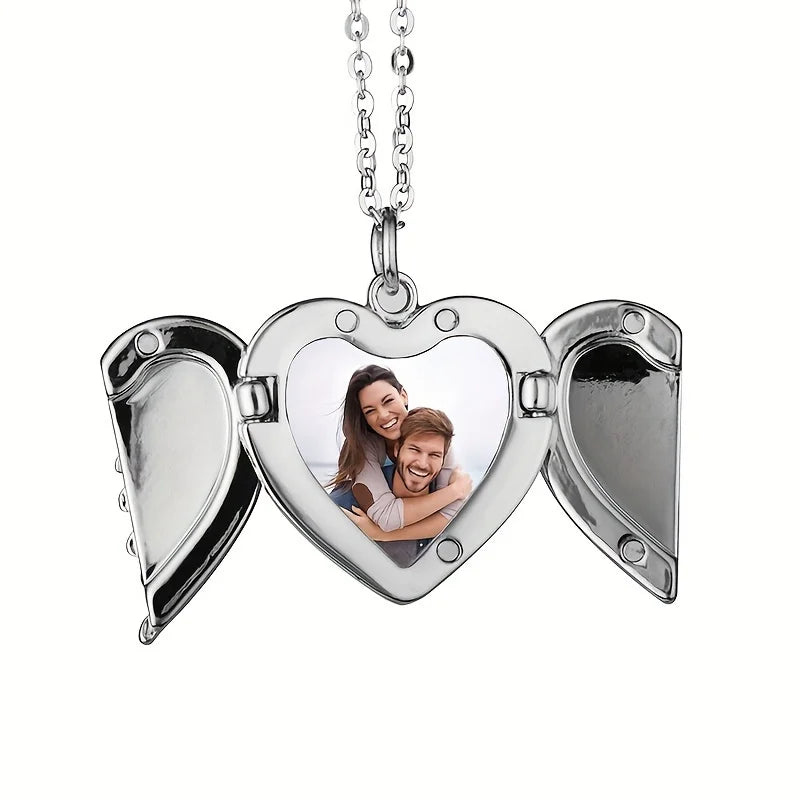 Custom Picture/photo Small Box Pendant Necklace, Personalized Angel Wing Small Box Pendant Men's Women's Necklace Christmas Gift Beauty World Shop