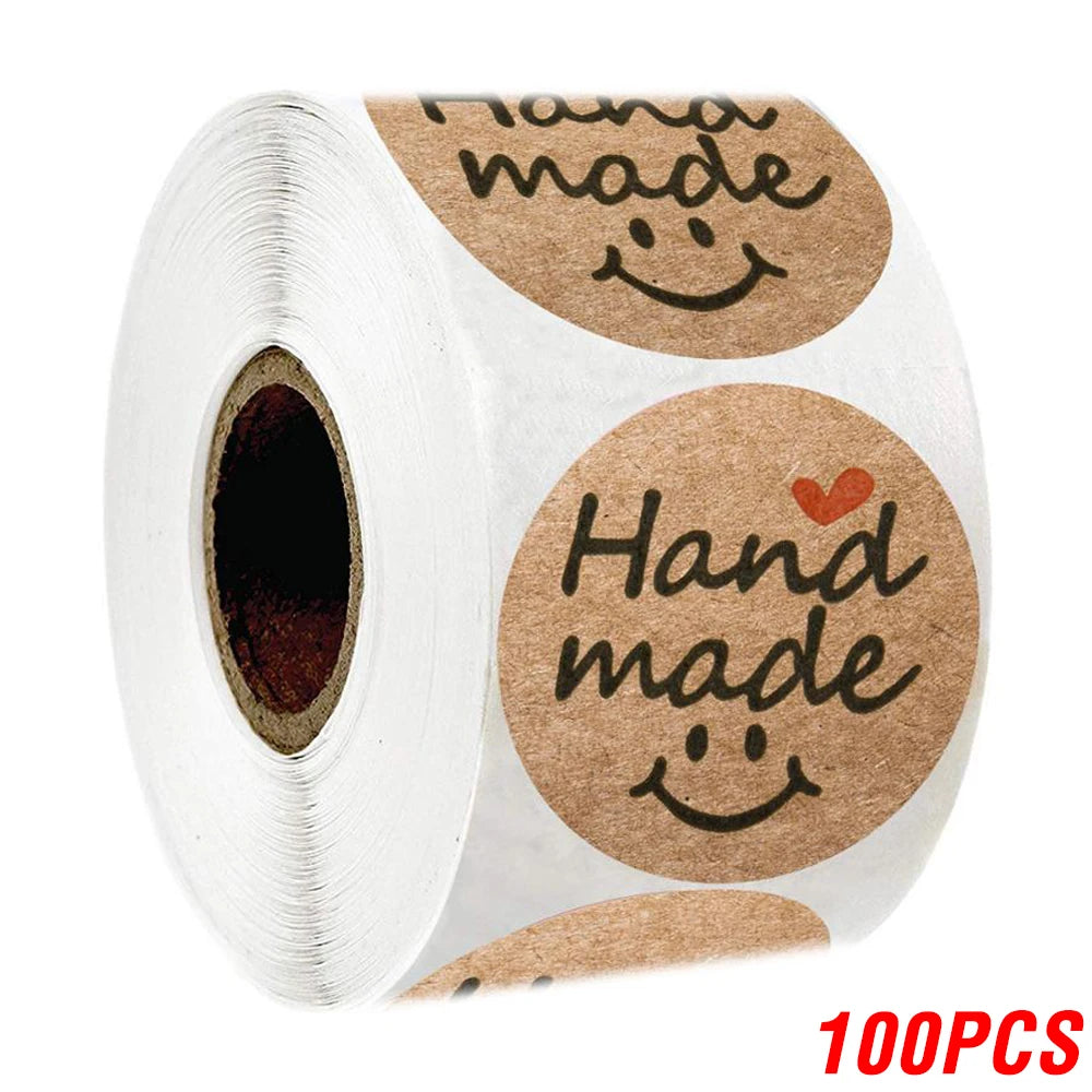 100-500pcs 1inch Vintage Kraft Paper Handmade With Love Stickers for Package Thank You Stationery Adhesive Labels Baking Seals Beauty World Shop
