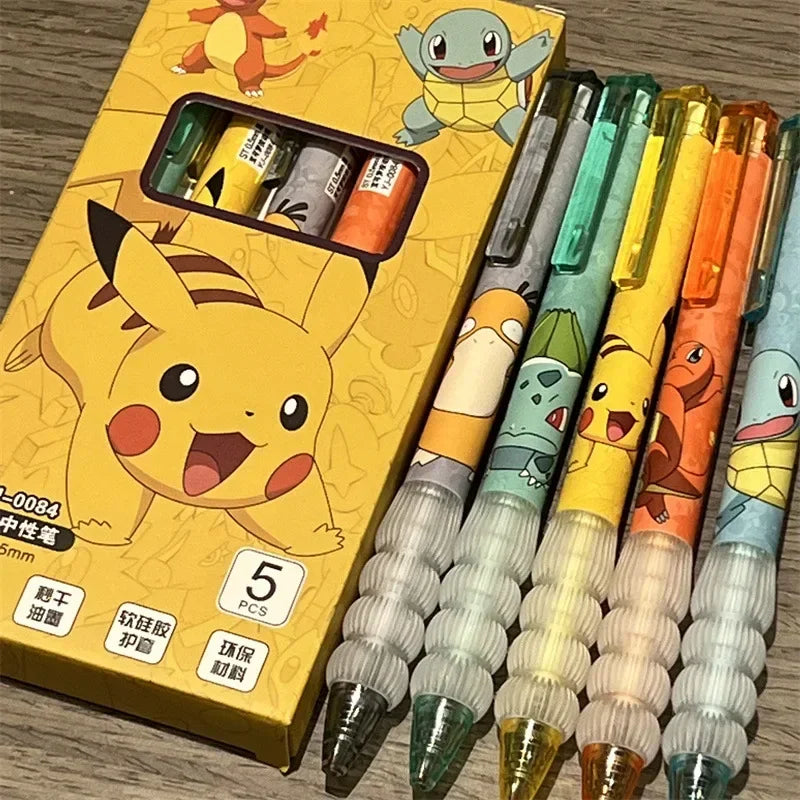 5pcs Pokemon Pen Set Pikachu Squirtle Charmander, Press Gel Pen Cute Anime School Office Supplies Stationery Gift for Kids Beauty World Shop