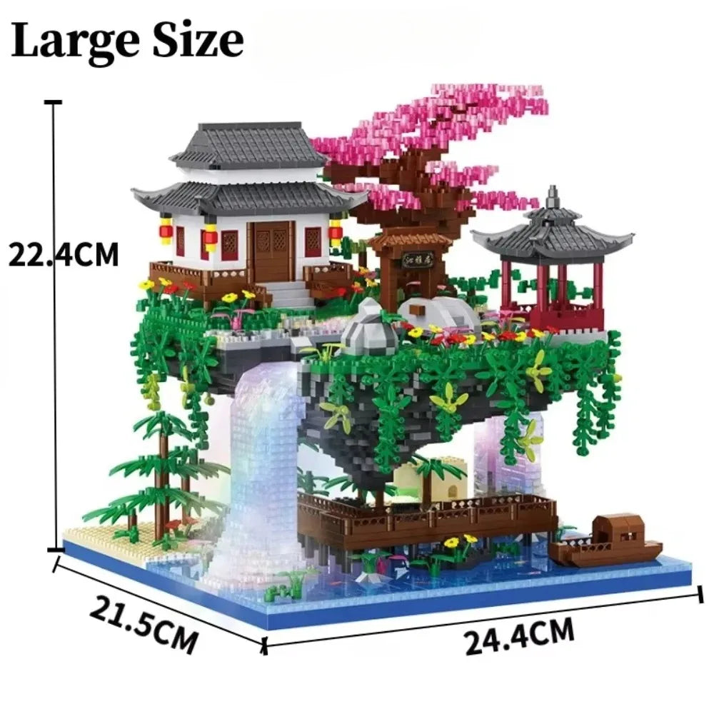 MOC Peach Blossom Pool Cherry Tree House Building Block Chinese Architecture DIY Bricks Cherry Blossom Toy for Kids Adult Gift Beauty World Shop