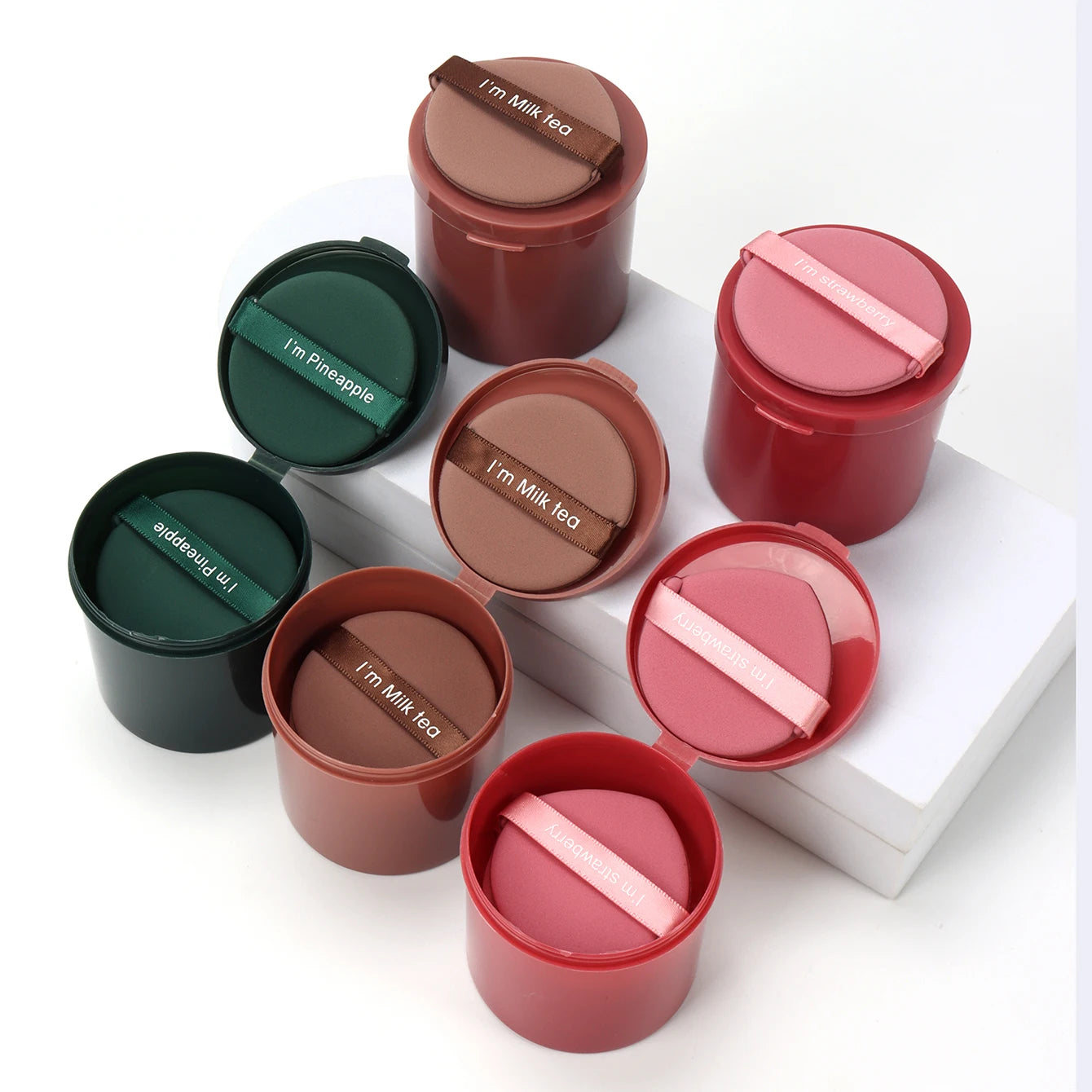 Karsyngirl 7Pcs/Box Strawberry Cosmetic Puff Set Double Side Women Soft Makeup Sponge Beauty Make up Powder Tools Beauty World Shop