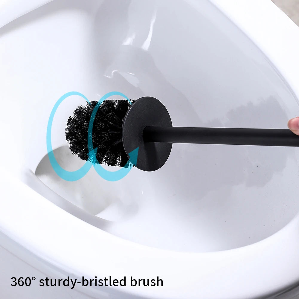 Toilet Brush Set Circular Type Stainless Steel Toilet Brush Extra Long Handle Standing for Hotel RV Toilet Bathroom Beauty World Shop