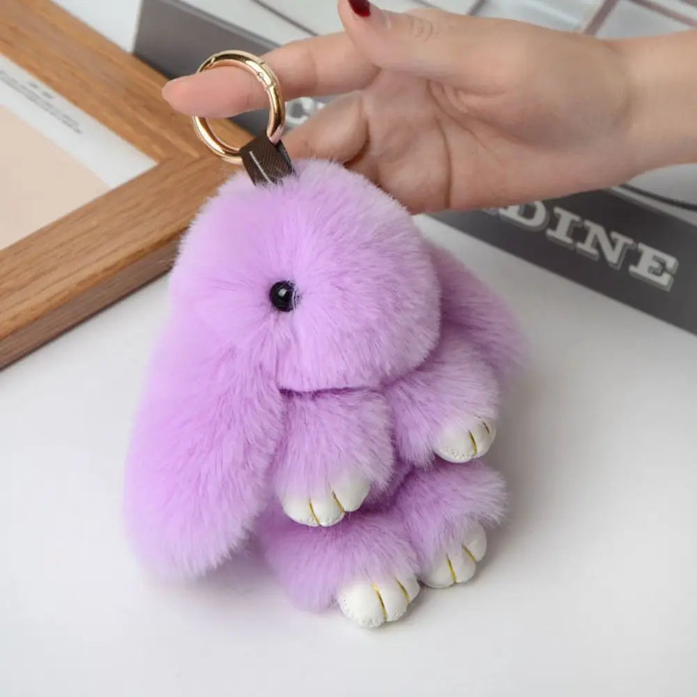 Fluffy Bunny Keychain - Plush Play Dead Rabbit Doll with Bow, Cute Animal Keychain Toy for Kids Girls, Soft Furry Gift Beauty World Shop