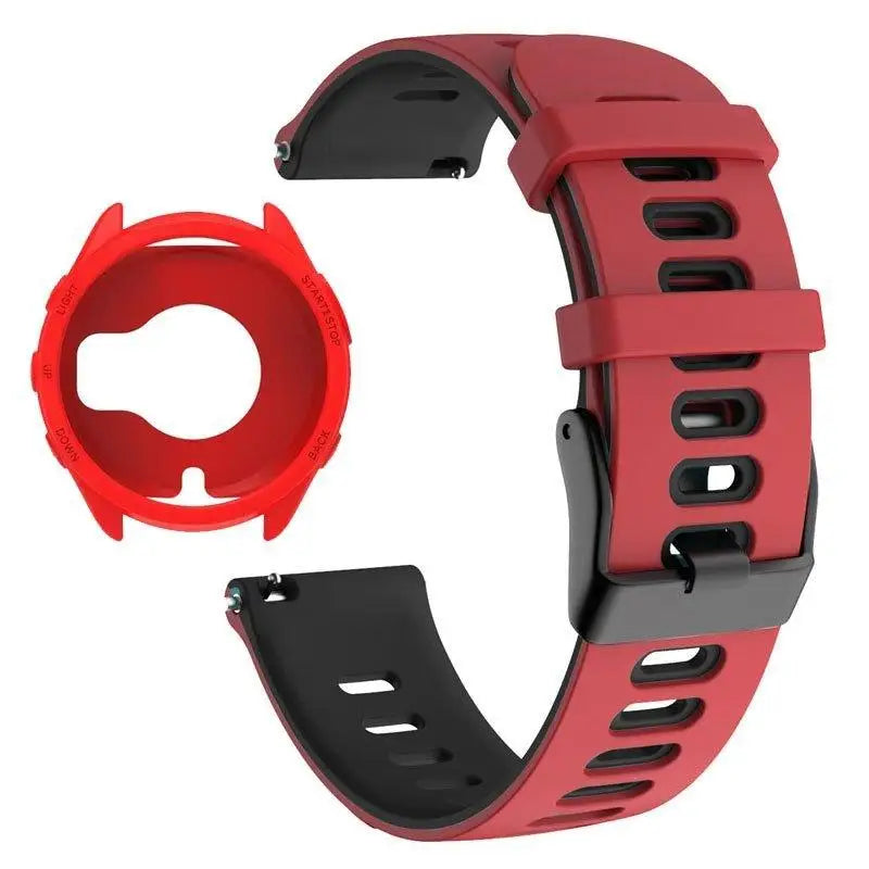 Case+Strap Compatible for Garmin Forerunner 965 Strap 22mm Two Tone Sports Silicone Band Soft Hollow Protector Cover (wihtout fi