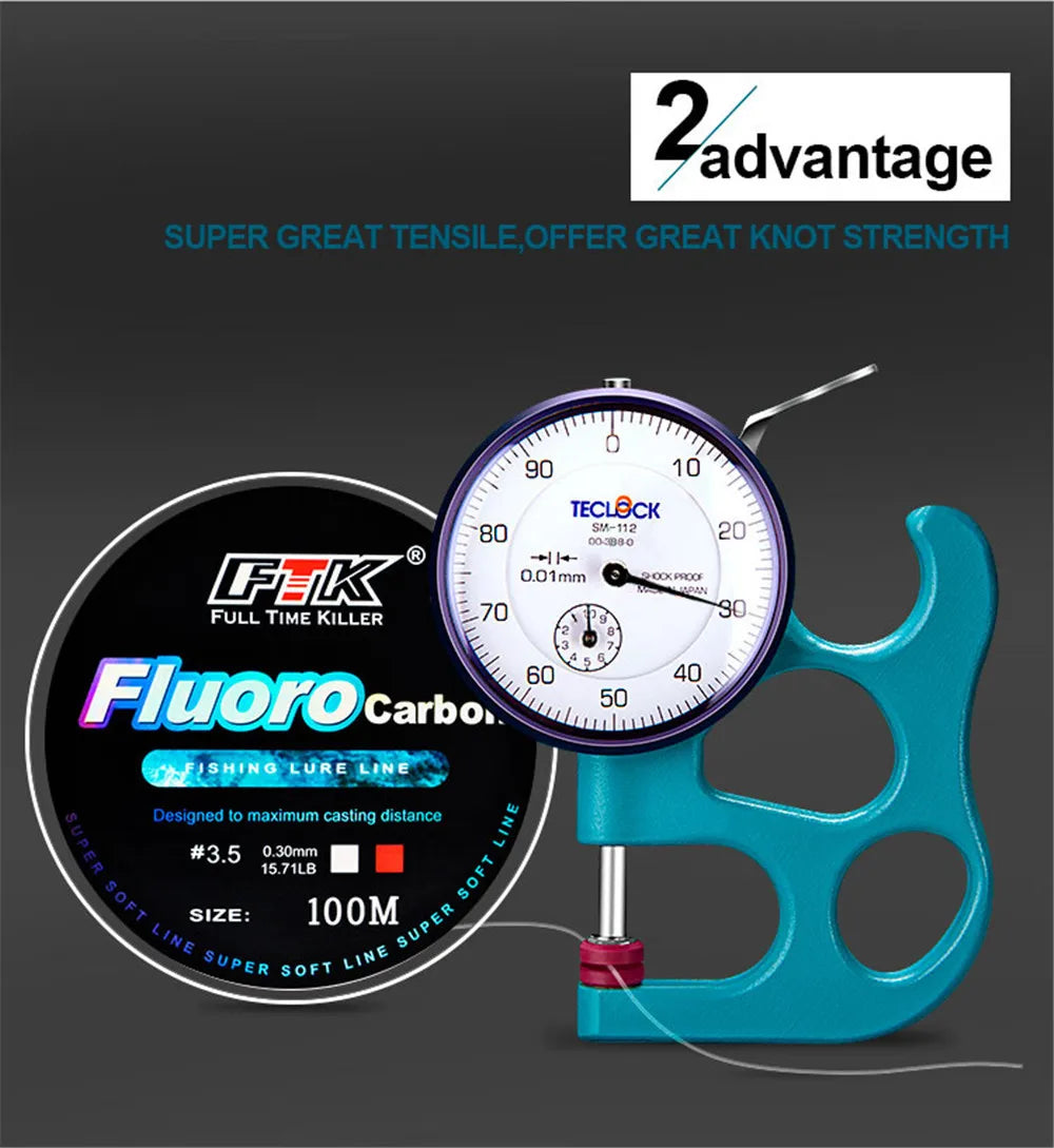 100m Fluorocarbon Bait Fishing Line, Carbon Fiber Fly Fishing, Wild Fishing, Sea Fishing, Fishing Accessories, Tools, Outdoor Beauty World Shop