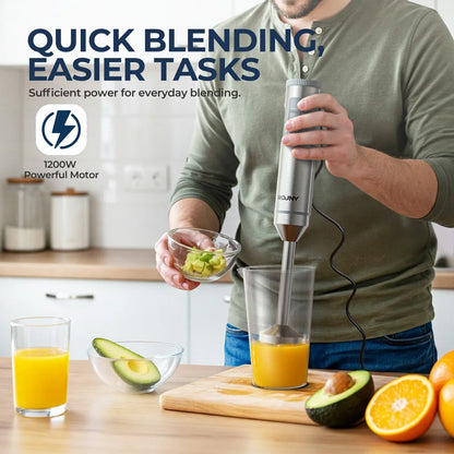 ROUNY 4-in-1 Hand Immersion Blender 1000W Powerful, Stainless Steel Stick Food Mixer,700ml Mixing Beaker,500ml Processor, Whisk Beauty World Shop