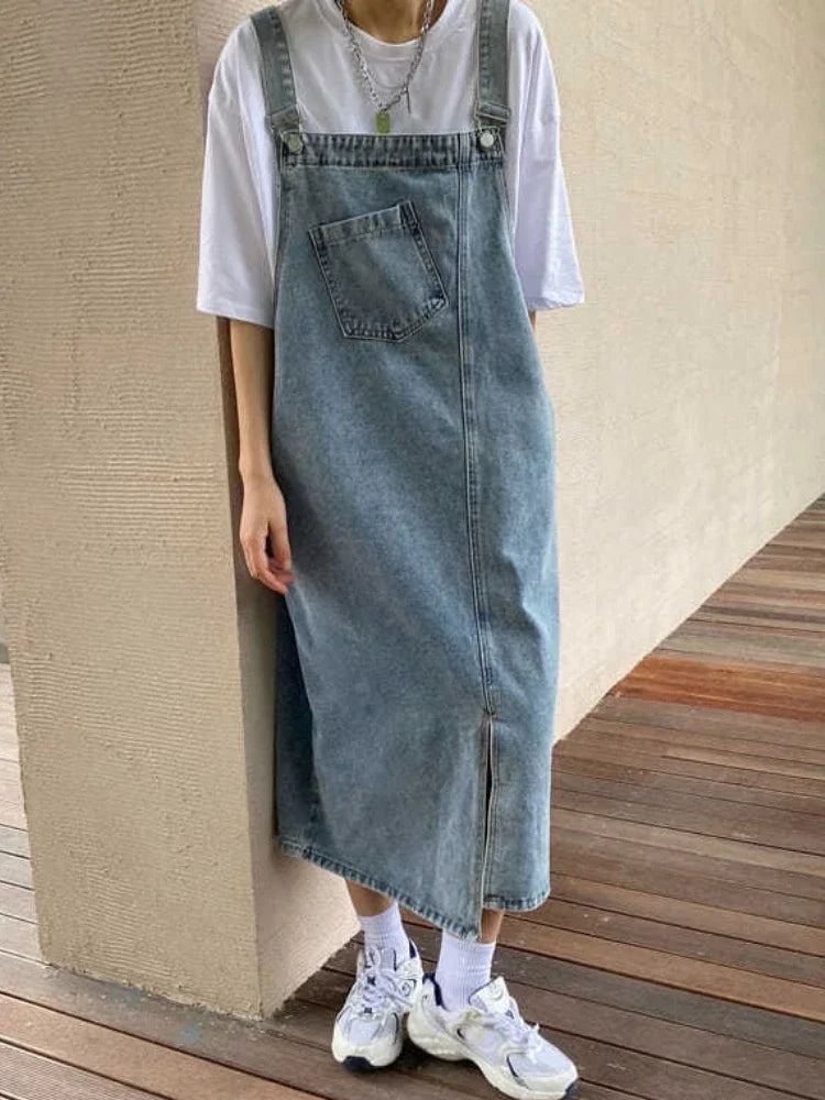 Spring Summer Denim Overall Dress Women Sleeveless Jeans Dresses Fashion Female Solid Slip Casual Loose Spaghetti Strap Dresses Beauty Trend Shop