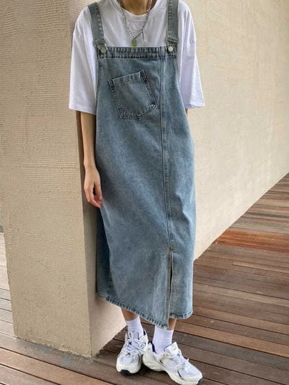 Spring Summer Denim Overall Dress Women Sleeveless Jeans Dresses Fashion Female Solid Slip Casual Loose Spaghetti Strap Dresses Beauty Trend Shop