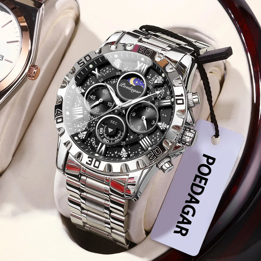 POEDAGAR Luxury Man Watch Waterproof Luminous Stainless Steel Quartz Men's Wristwatch Chronograph Military Watches For Men Reloj Beauty World Shop