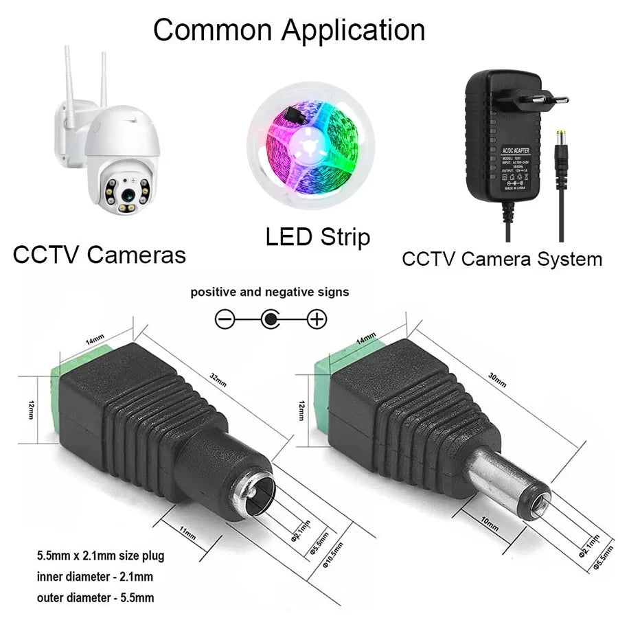 5pairs DC 12V Female And Male Connectors 5.5x2.1mm Power Plug Adapter Jacks Sockets For Signal Color LED Strip Light CCTV Camera Beauty World Shop