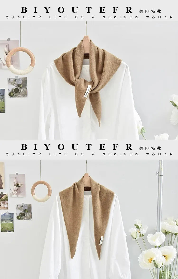 100% Australian Wool Knitted Triangle Scarf Shawl Women's Autumn  Winter Warm Neck Protection Scarf Decorative  Small Scarf Beauty World Shop