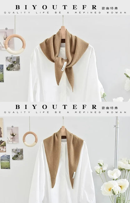 100% Australian Wool Knitted Triangle Scarf Shawl Women's Autumn  Winter Warm Neck Protection Scarf Decorative  Small Scarf Beauty World Shop