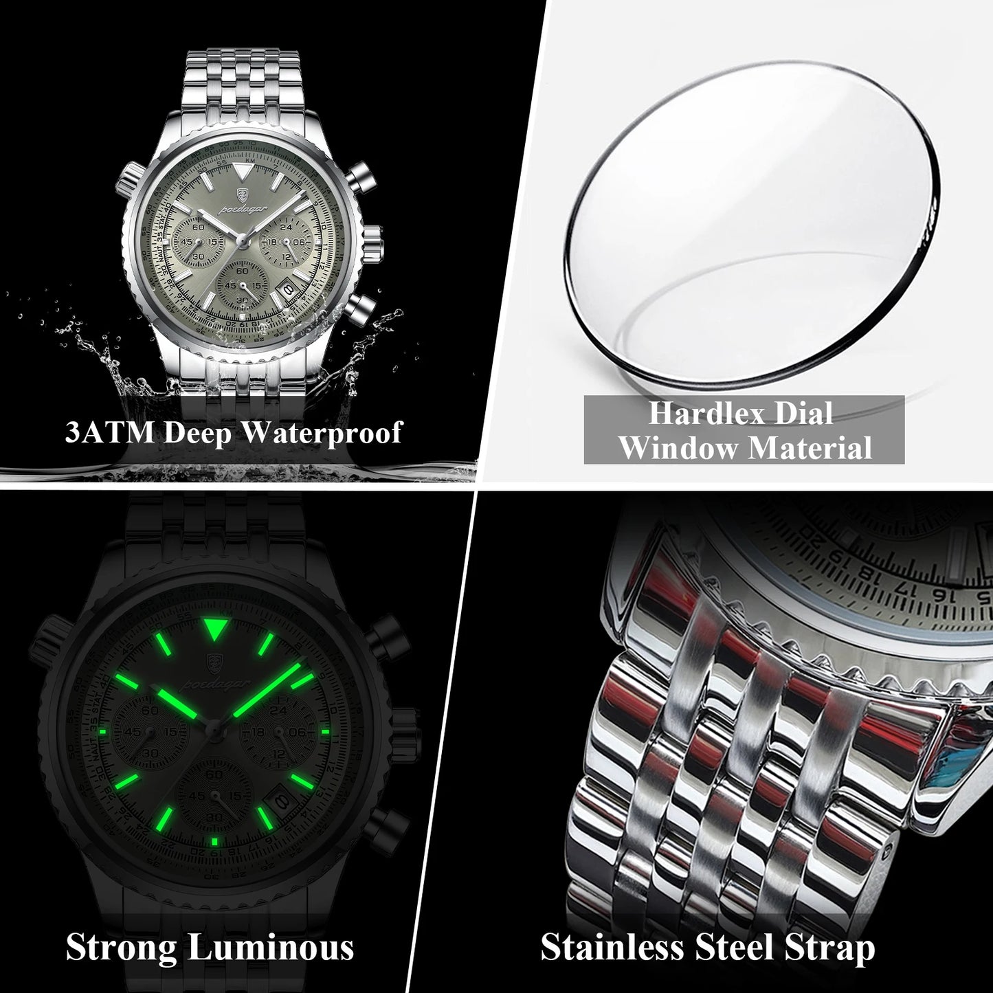 POEDAGAR Luxury Fashion Men Watch Stainless Steel Waterproof Luminous Quartz Male Clock Date Chronograph Military Men's Watches Beauty World Shop