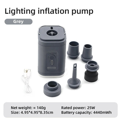3 in 1 Electric Air Pump with Lights Mini Wireless Air Compressor USB Charging Inflator/Deflator Pumps for Outdoor Camping Beauty World Shop