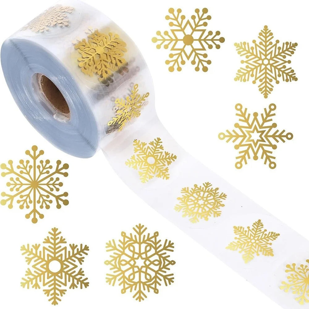 500pcs/Roll Golden Snowflake Christmas Stickers Transparent Self-Adhesive Decoration Holiday DIY Crafts Scrapbooking Supplies Beauty World Shop