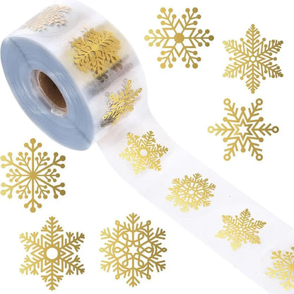 500pcs/Roll Golden Snowflake Christmas Stickers Transparent Self-Adhesive Decoration Holiday DIY Crafts Scrapbooking Supplies Beauty World Shop