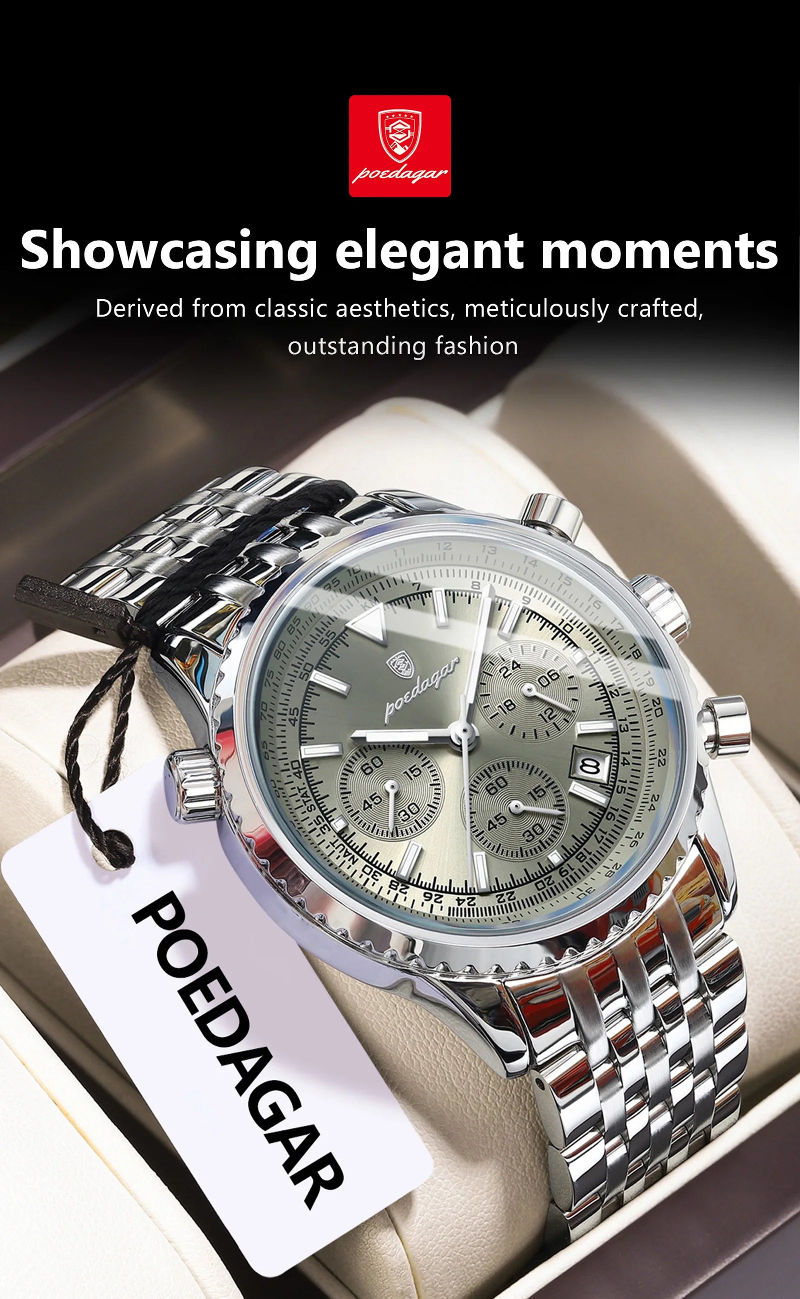 POEDAGAR Luxury Fashion Men Watch Stainless Steel Waterproof Luminous Quartz Male Clock Date Chronograph Military Men's Watches Beauty World Shop