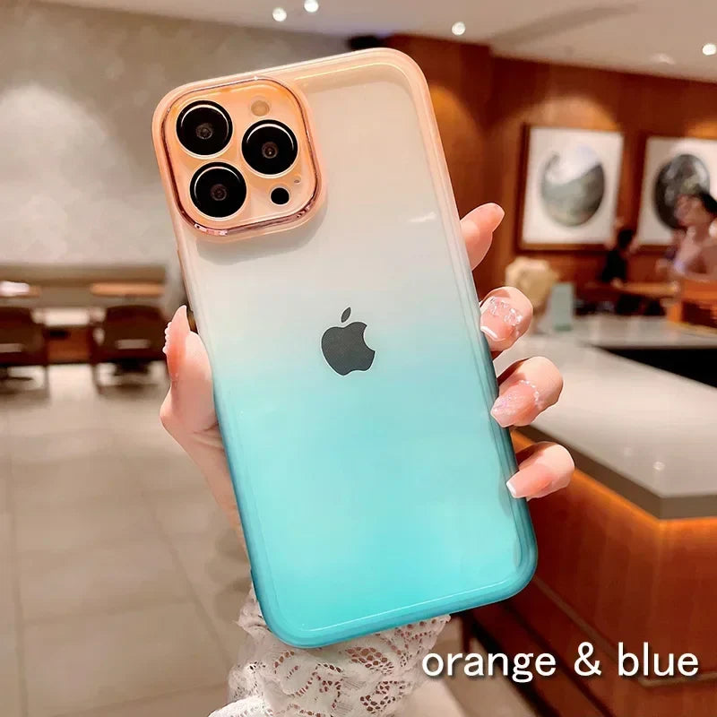 Gradient Color Phone Cases For IPhone 16 15 14 Pro Max 13 12 11 16 Plus Comes with Lens Film Back Covers  phone case THee STORE