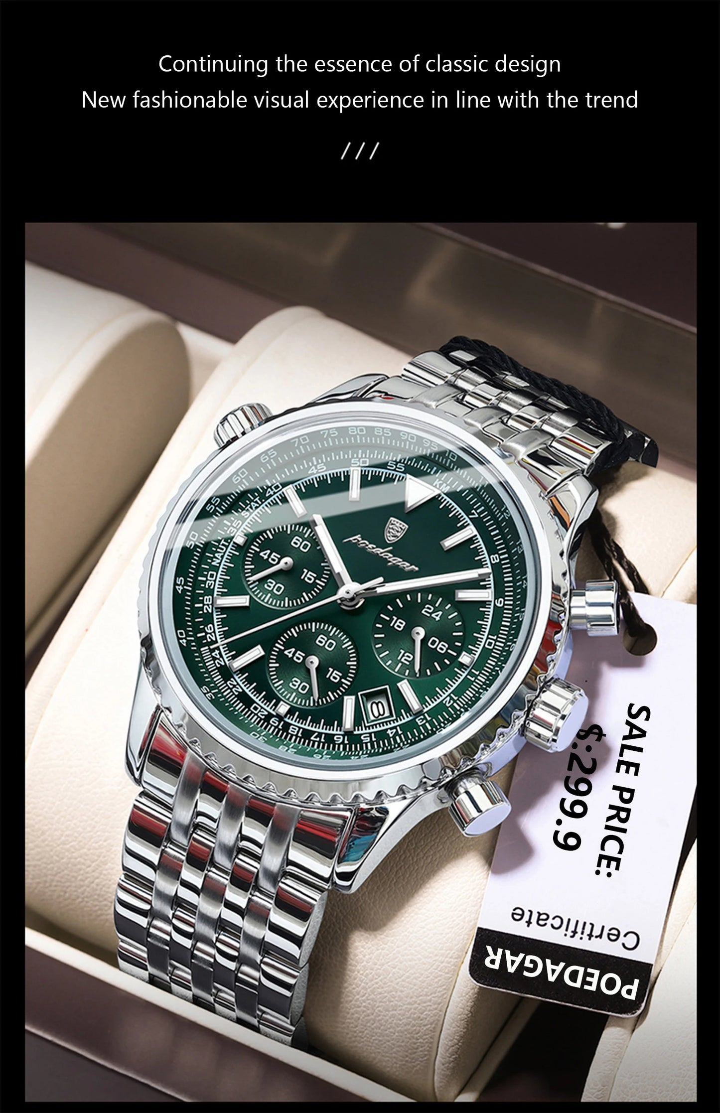 POEDAGAR Luxury Watches For Men Date Chronograph Stainless Steel Man Watch Waterproof Luminous Sport Military Men's Quartz Watch Beauty World Shop