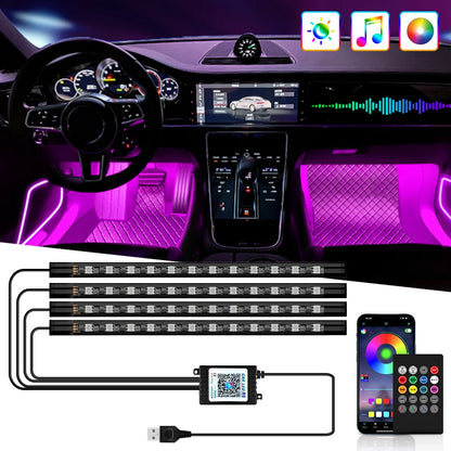 Neon 36 48 72 LED Car Interior Ambient Foot Light Wireless Remote Music APP Control Auto RGB Atmosphere Decorative Lamp Beauty World Shop