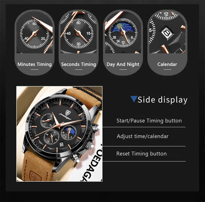 POEDAGAR Original Military Men Clock Waterproof Luminous Leather Quartz Man Watch Chronograph Date Luxury Business Men's Watches Beauty World Shop