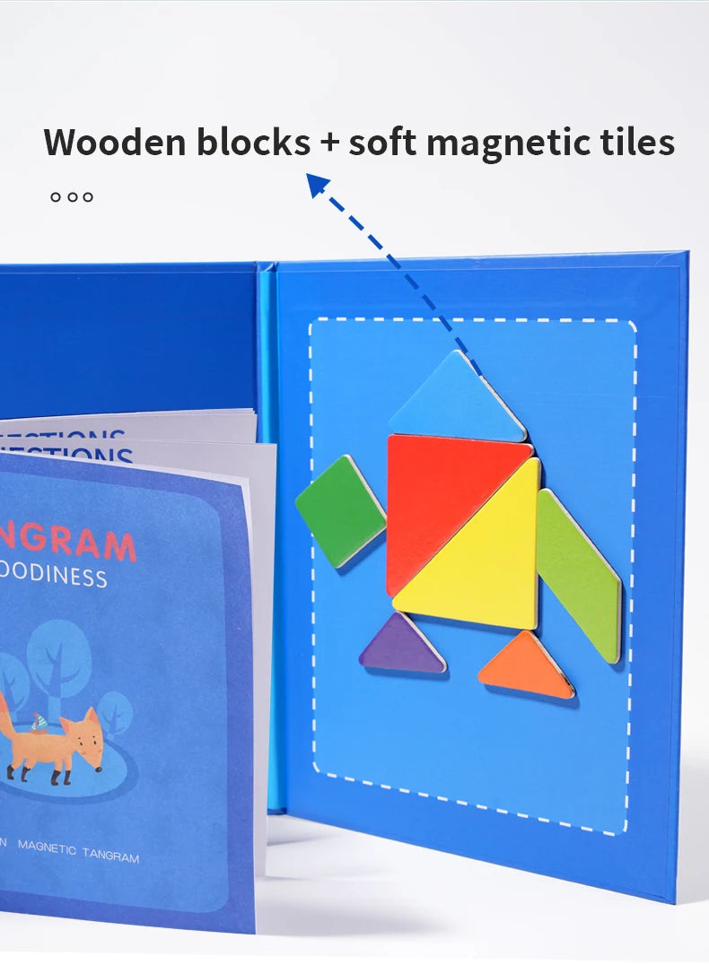 Magnetic Wooden Tangram Block Puzzle Game for Kids - Montessori Educational Intelligence Jigsaw Children's Gift Beauty Fashion