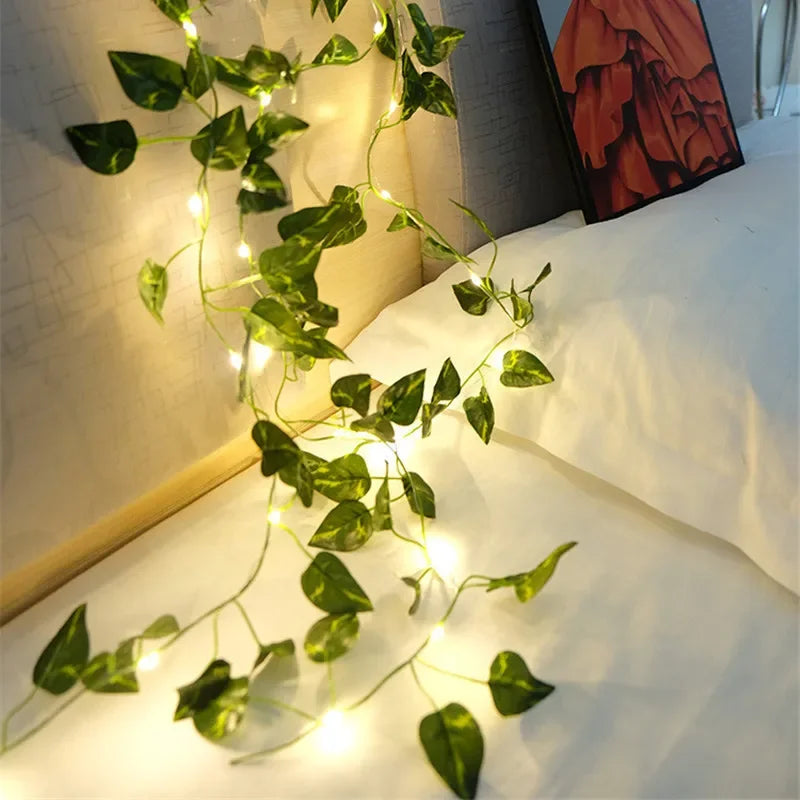 Flower Green Leaf String Lights Artificial Vine Fairy Lights Battery Powered Christmas Tree Garland Light for Weeding Home Decor Beauty World Shop