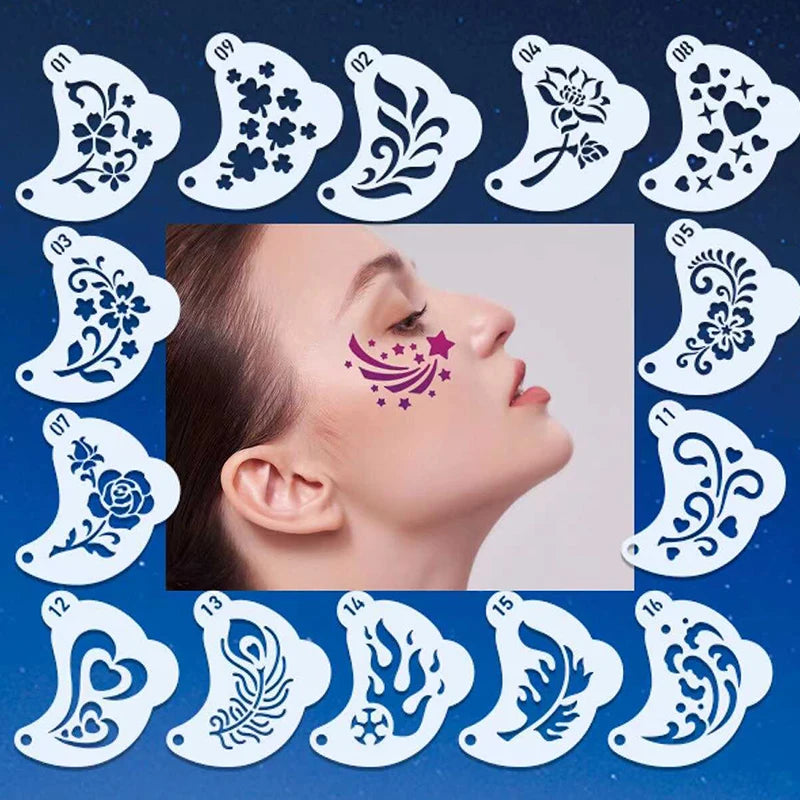 16Pcs Reusable Face Paint Stencils, DIY Body Art & Eyebrow Templates for Kids, Washable & Safe for Parties and Crafts Beauty World Shop