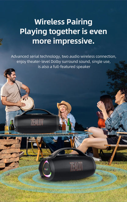 ZEALOT S98 160W Portable Bluetooth Speaker High Volume Waterproof 36000mAh Wireless TWS Subwoofer Suporrt USB/TF/AUX RGB light