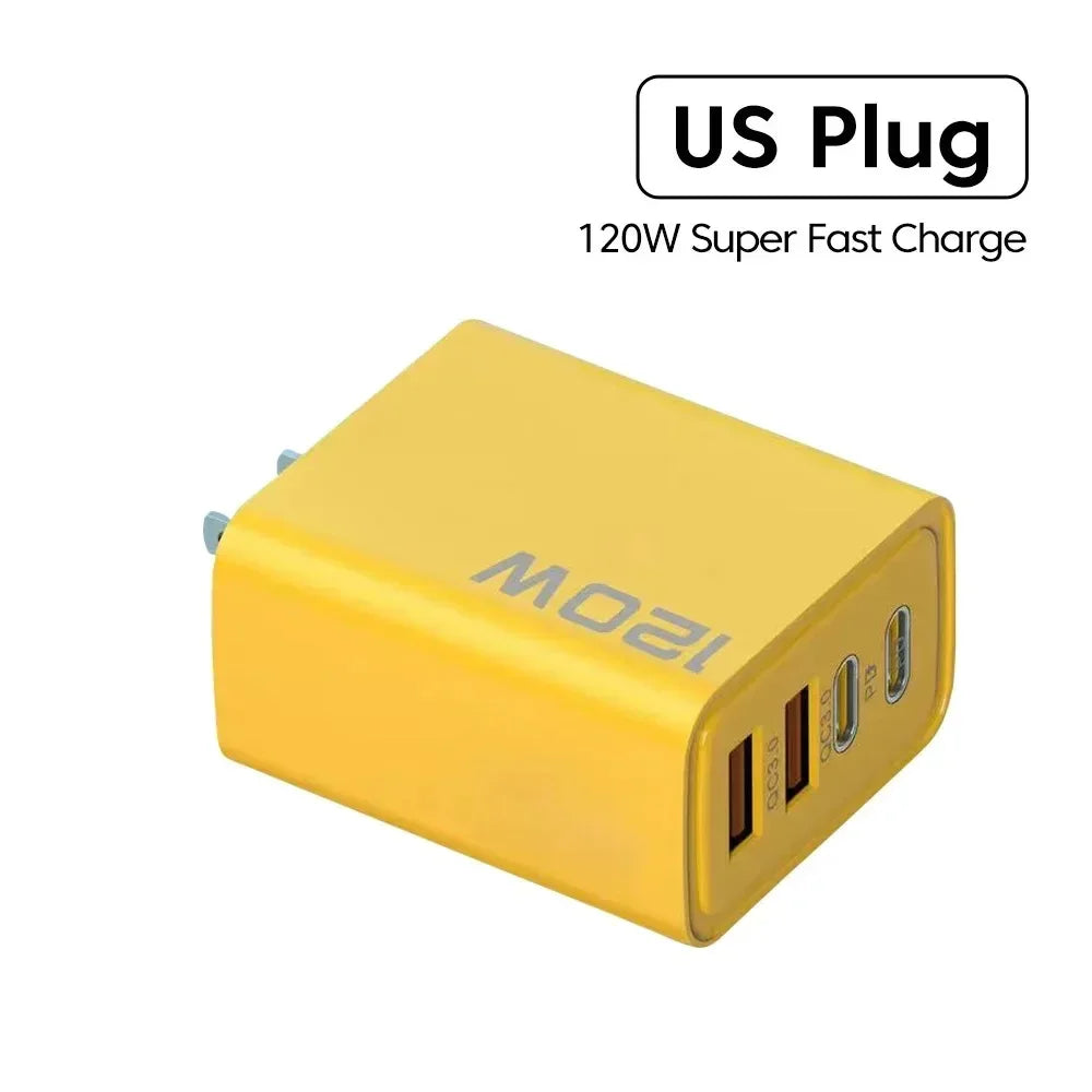 Quick Charge 3.0 Fast Charger Muti Total 120W 4 Port USB Type C PD Mobile Phone Wall Adapter for iPhone 16 Samsung S24 Xiaomi 15 Beauty World Shop