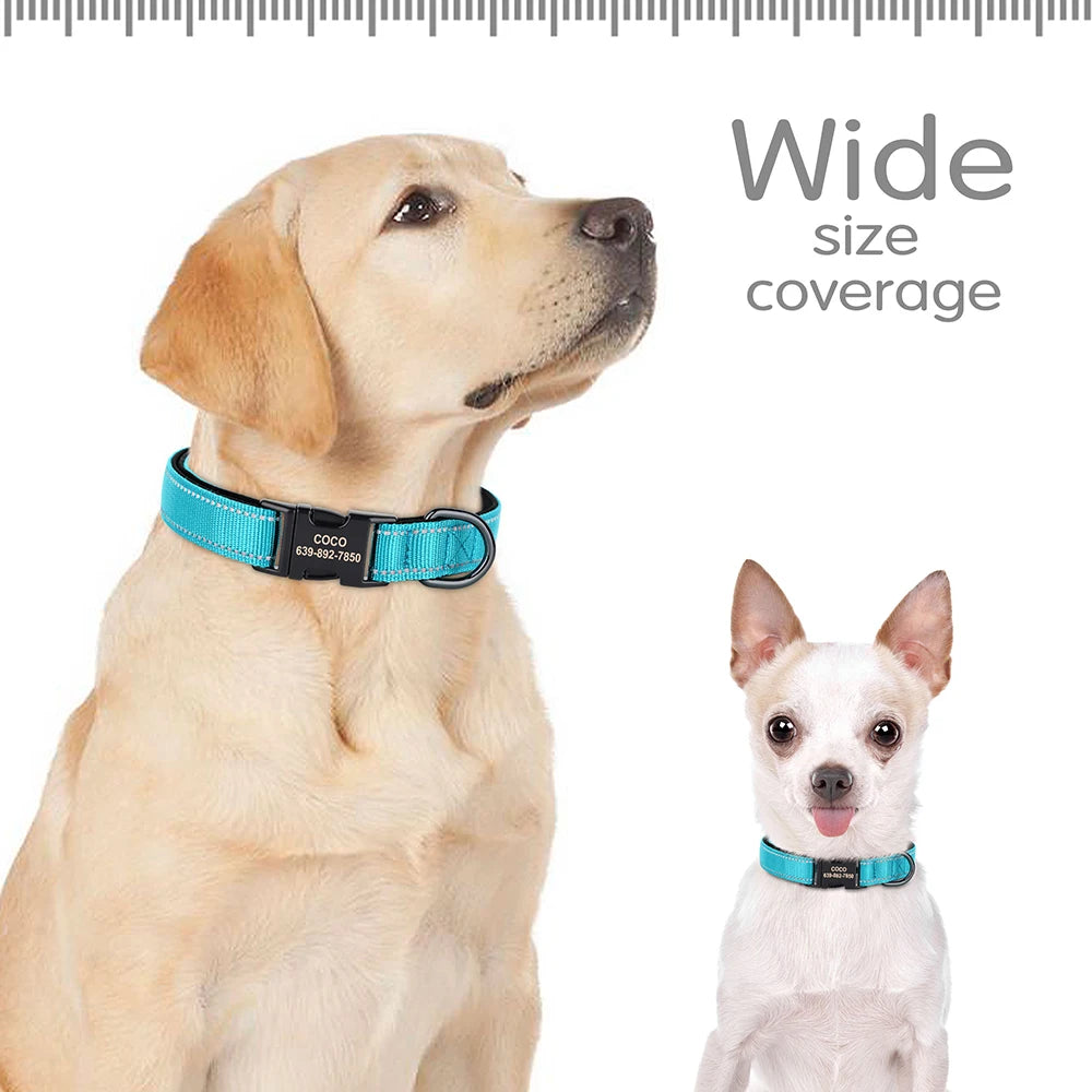 Reflective Personalized Dog Collar Engrave ID Nylon Collars Soft Padded Dogs Collar Adjustable for Small Medium Large Dogs Pug
