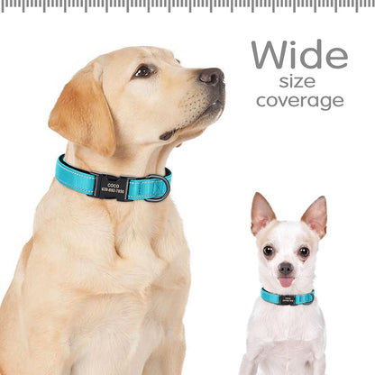 Reflective Personalized Dog Collar Engrave ID Nylon Collars Soft Padded Dogs Collar Adjustable for Small Medium Large Dogs Pug