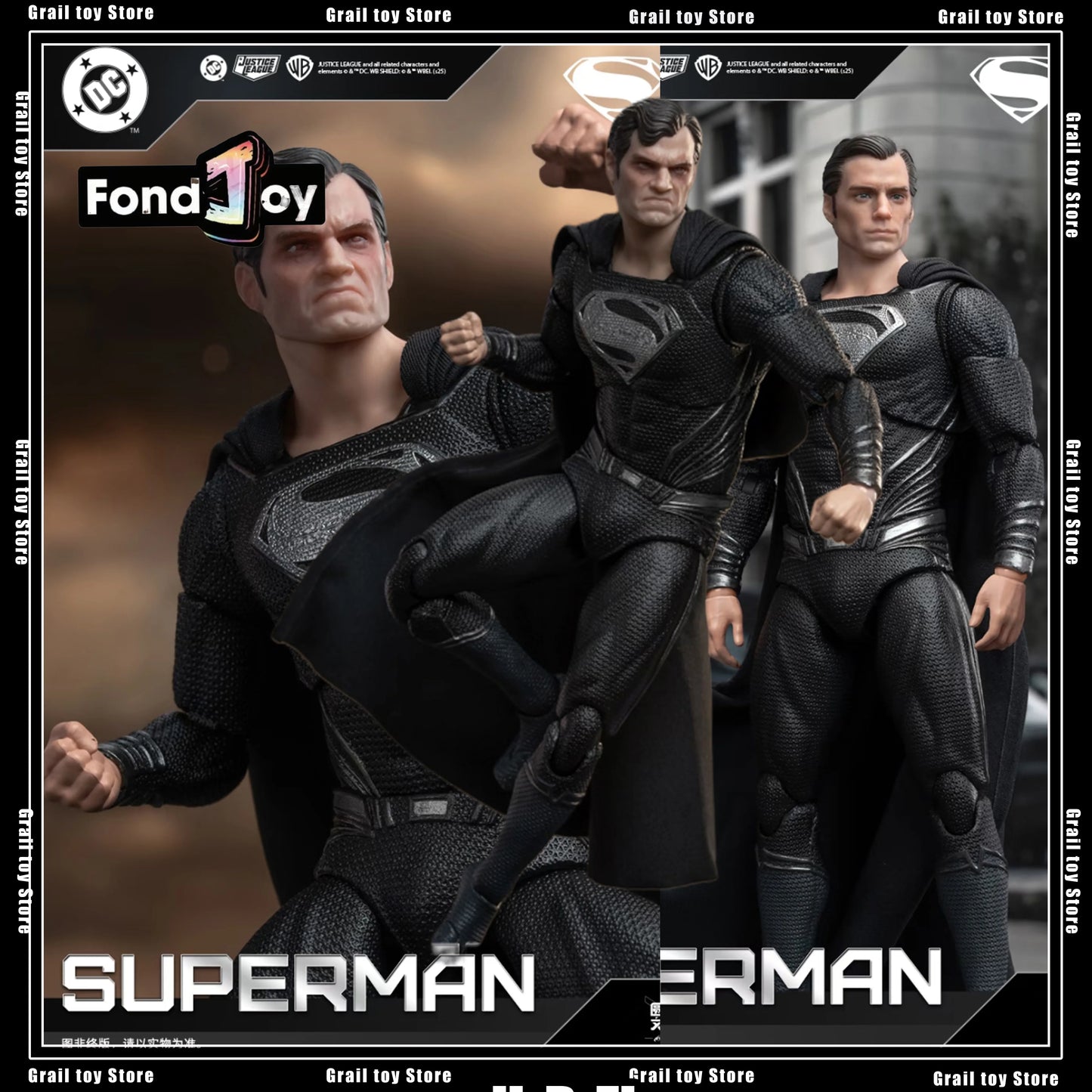 Hot 1/9 Fondjoy Black Superman 2.0 Action Figure DC Zack Snyder Justice League Anime Figurine Statue Custom Model Kid Toys Gifts