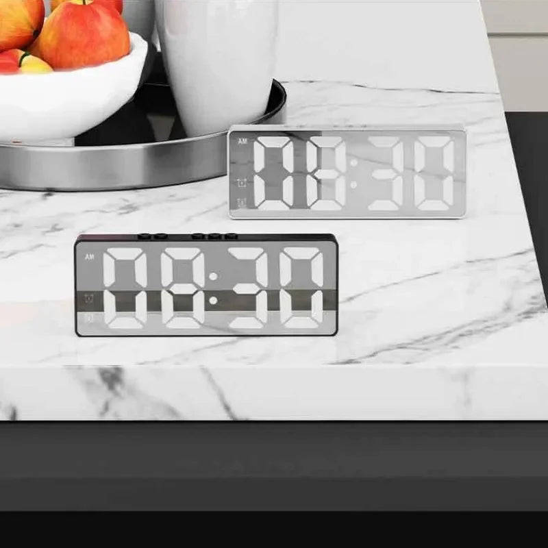 LED Electronic Mirror Alarm Clock Digital Clock Sound Control Temperature Clock Desktop Decoration Beauty World Shop