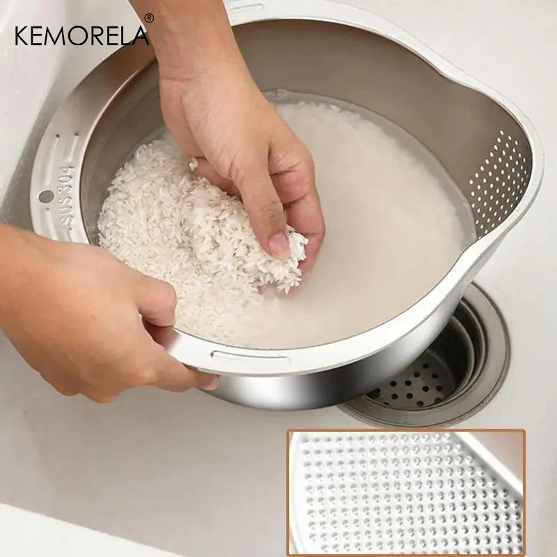 Rice Washer Strainer Bowl Stainless Steel 304 Rice Washing Bowl Rice Sieve Colander Fruit And Vegetable Strainer Kitchen Tools Beauty World Shop