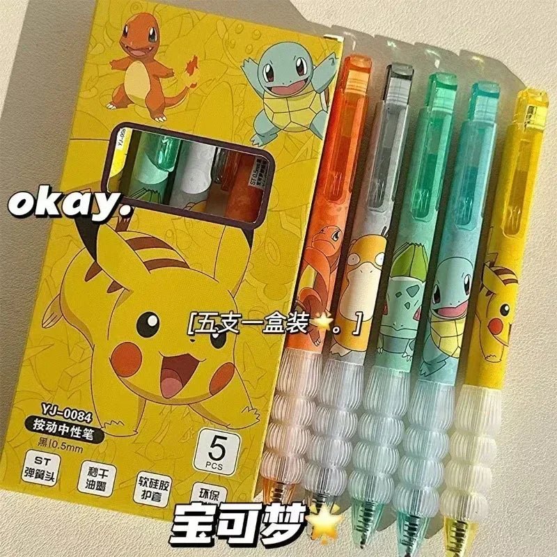 5pcs Pokemon Pen Set Pikachu Squirtle Charmander, Press Gel Pen Cute Anime School Office Supplies Stationery Gift for Kids Beauty World Shop