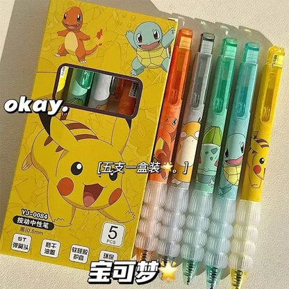5pcs Pokemon Pen Set Pikachu Squirtle Charmander, Press Gel Pen Cute Anime School Office Supplies Stationery Gift for Kids Beauty World Shop