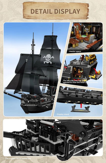 1424PCS Black Pirate Ship Building Blocks Skeleton Ghost Boat Model Assembly Bricks Toys Desktop Decoration Kids Holiday Gifts Beauty World Shop