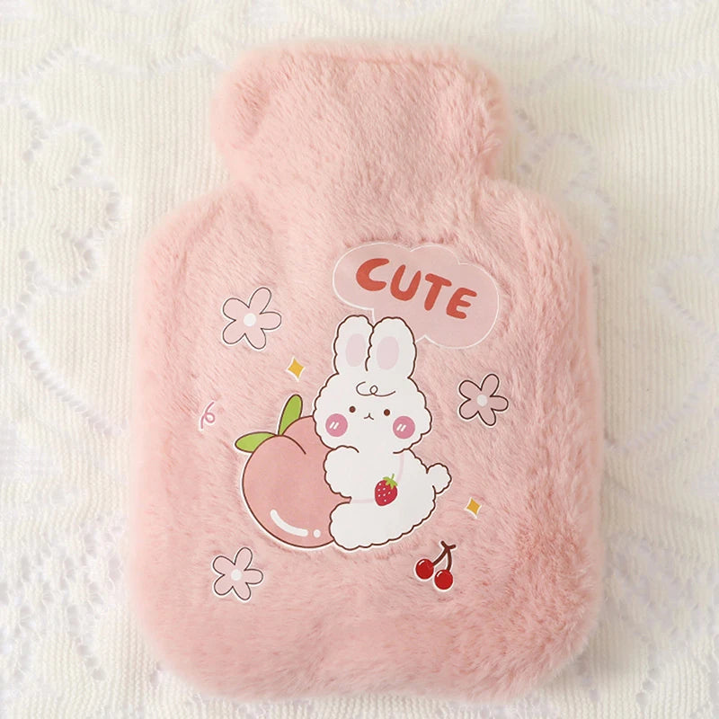 Cartoon Plush Rabbit Bear Hot Water Bottle Water Filling Velvet Small Portable Student Hand Warmer Cute Warm Water Bag Beauty World Shop
