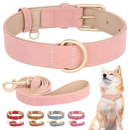 Soft Padded Dog Collar Leash Set PU Leather Pet Dog Collars Necklace With Walking Lead Rope Adjustable For Small Medium Dogs Pug Beauty World Shop