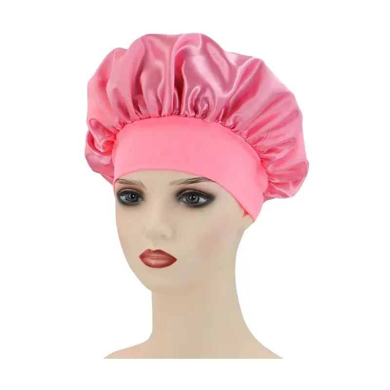 Wide-brimmed High Elastic Hair Band Female Pile Cap Autumn Lunar November Beauty Hair Care Hat Satin Nightcap Beauty Fashion