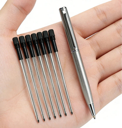 Mini Stainless Steel Metal Ballpoint Pen with 10 Replacement Refills Set, Portable Pocket Ballpen Compact Short Pen for Wallet Beauty World Shop