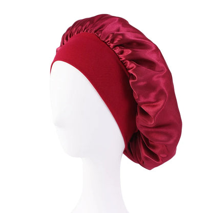 New Women's Satin Solid Wide-brimmed Sleeping Hat Unisex Head Wrap Elastic Band Cap Hair Care Bonnet Night Hat bonnet de nuit Beauty Fashion
