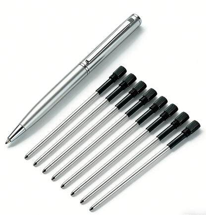 Mini Stainless Steel Metal Ballpoint Pen with 10 Replacement Refills Set, Portable Pocket Ballpen Compact Short Pen for Wallet Beauty World Shop