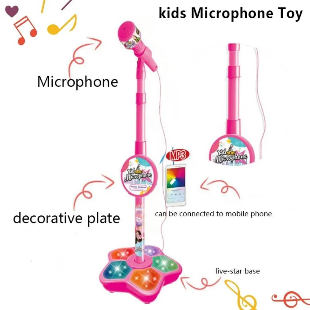 Kids Rocking-Roll Microphone with Stand Karaoke Song Music Instrument Toys Brain-Training Educational Toy Birthday Gift Girl Boy Beauty Fashion