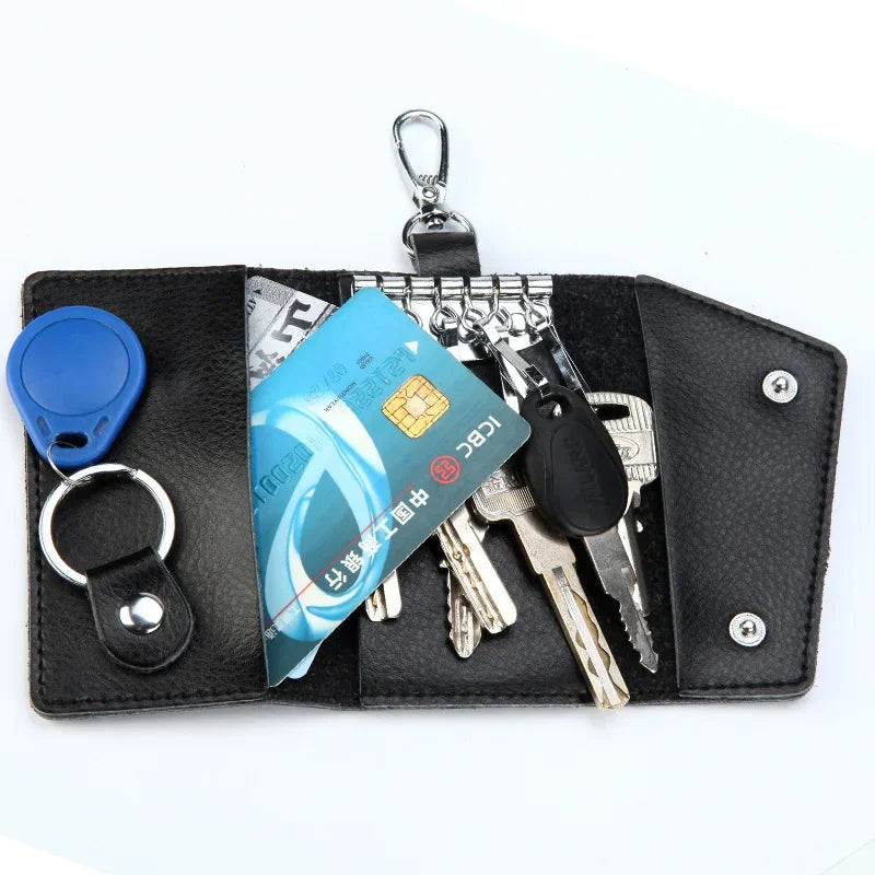 New Genuine Leather Keychain Men Key holder key organizer Pouch Car Key pouch Wallet Housekeeper Key Case Mini Card Bag Beauty World Shop
