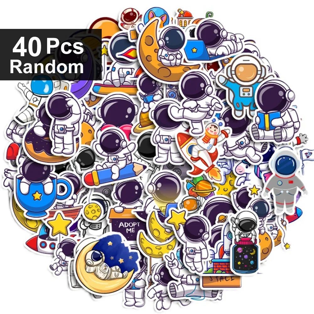 40-240pcs Astronaut Cosmonaut Stickers Cartoon Cute Decals Toy Stationery Guitar Phone Laptop Luggage Car Graffiti Kids Sticker Beauty World Shop